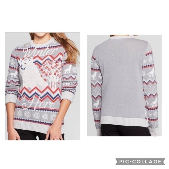 GAME OF THRONES Women’s WINTER IS HERE STARK DIRE WOLF Intarsia Knit Sweater M - Picture 10 of 10